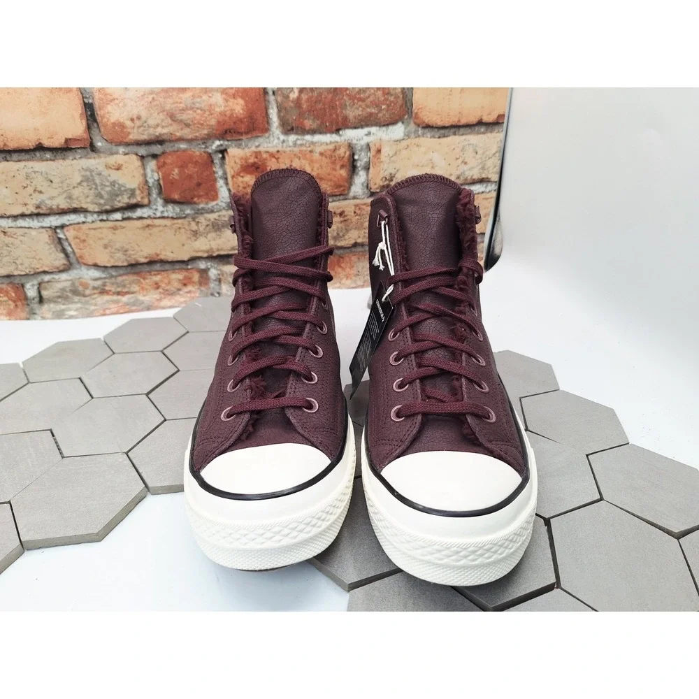 Converse Chuck 70 Distressed Leather Bloodstone Wine Lined Fur Sherpa Warm Sz 12 - Picture 4 of 16